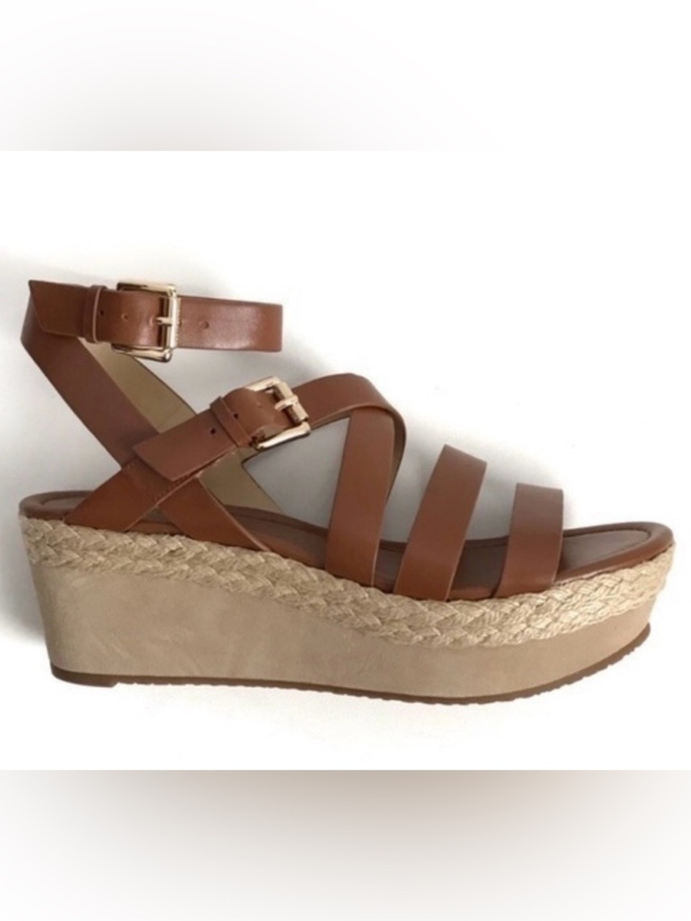 Michael Kors Brown Leather Espadrille Wedge Sandals, 8M